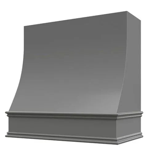 Grey Wood Range Hood With Sloped Front and Decorative Trim - 30", 36", 42", 48", 54" and 60" Widths Available