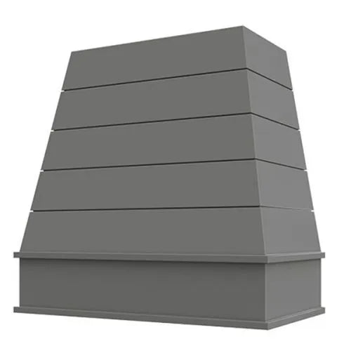 Grey Wood Range Hood With Tapered Shiplap Front and Block Trim - 30", 36", 42", 48", 54" and 60" Widths Available