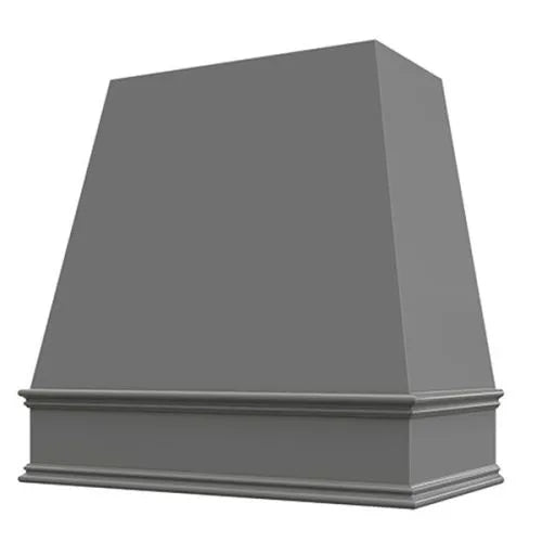 Grey Wood Range Hood With Tapered Front and Decorative Trim - 30", 36", 42", 48", 54" and 60" Widths Available