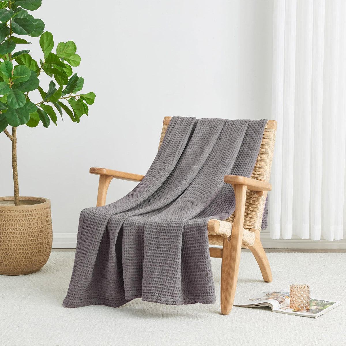 100% Cotton Waffle Weave Blanket - Mikala Collection, photo 8 of 46