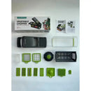 Green and black vegetable slicer cutter grater with basket kitchen by Decorbites