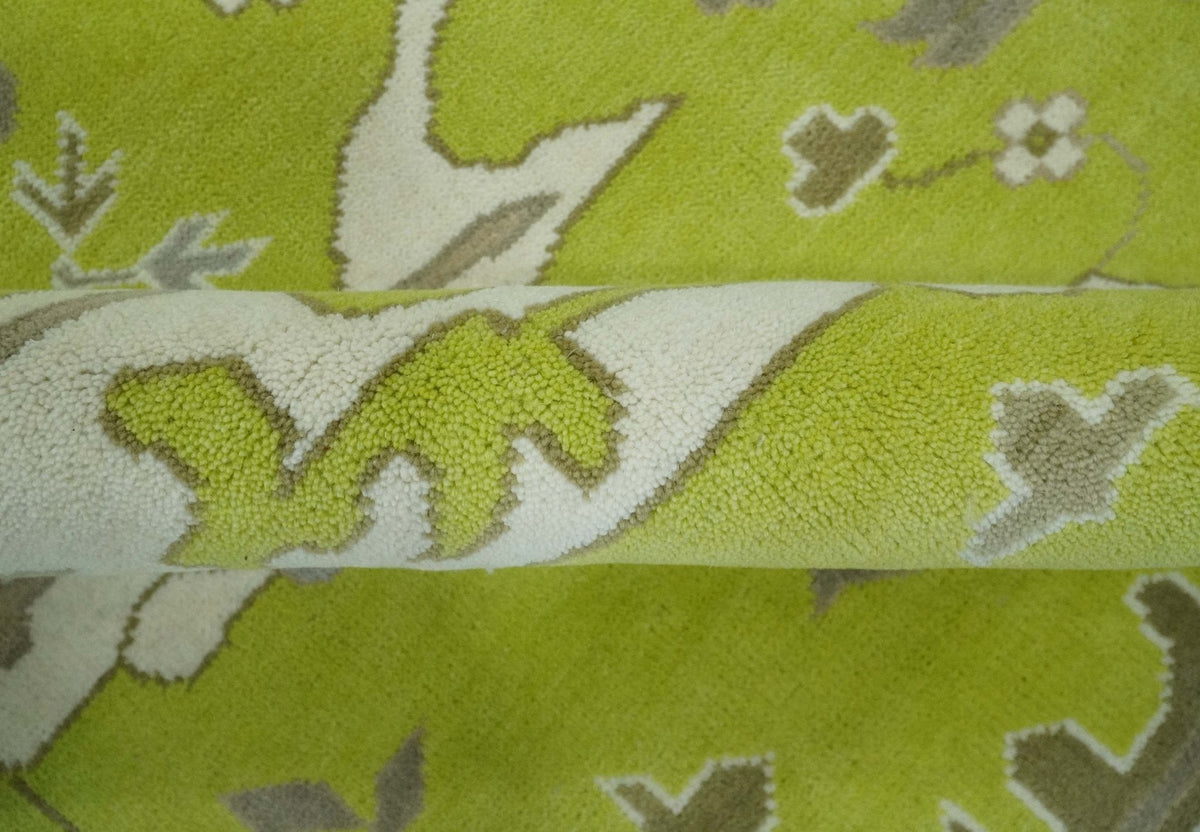 Light Green and Ivory Hand Knotted Oriental Oushak Wool Area Rug - Traditional Handwoven, photo 7 of 10
