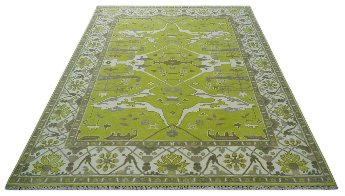Light Green and Ivory Hand Knotted Oriental Oushak Wool Area Rug - Traditional Handwoven, photo 10 of 10
