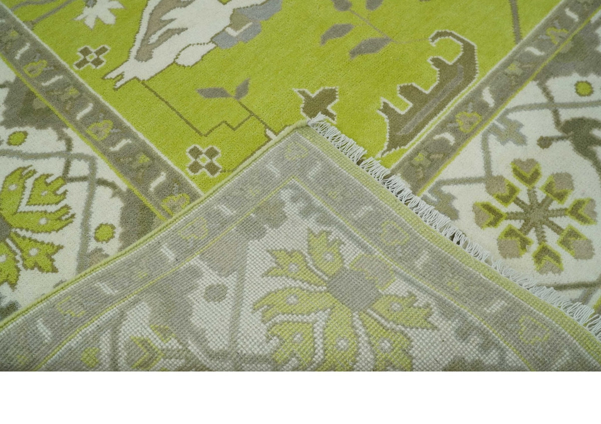 Light Green and Ivory Hand Knotted Oriental Oushak Wool Area Rug - Traditional Handwoven, photo 6 of 10