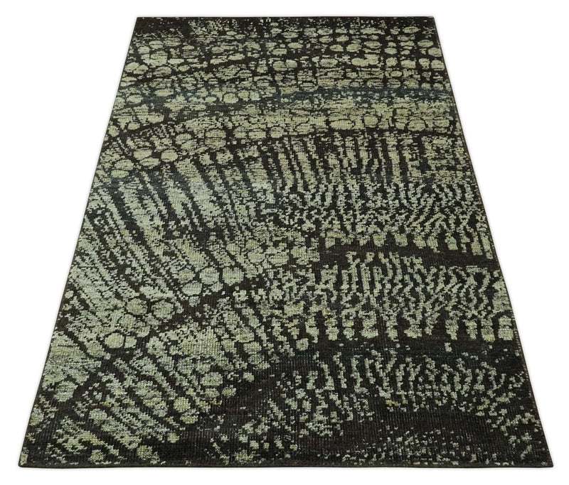 Green and Olive Modern Abstract 5x8 Hand knotted wool area Rug