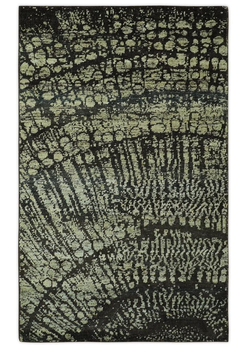 Green and Olive Modern Abstract 5x8 Hand knotted wool area Rug
