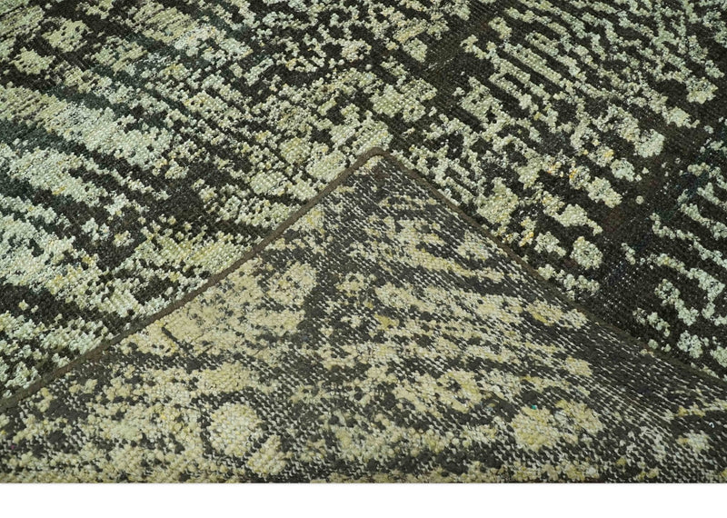 Green and Olive Modern Abstract 5x8 Hand knotted wool area Rug