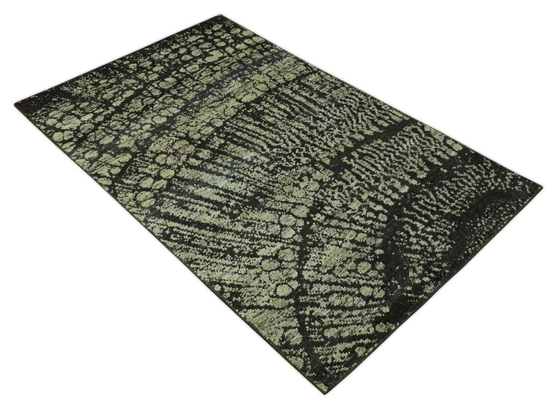 Green and Olive Modern Abstract 5x8 Hand knotted wool area Rug