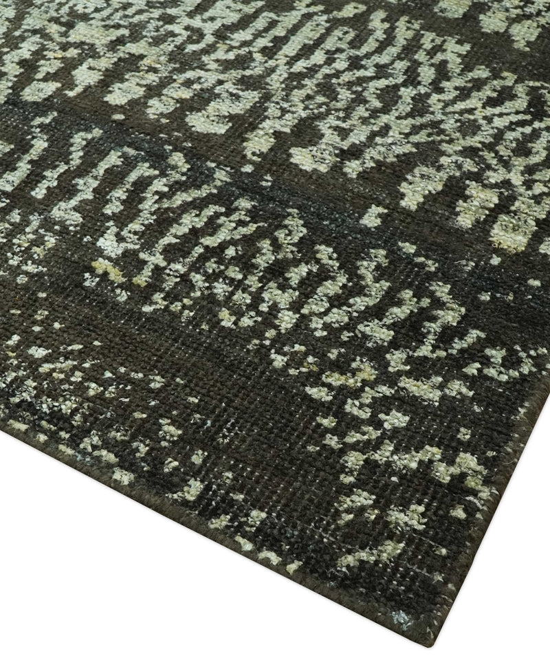 Green and Olive Modern Abstract 5x8 Hand knotted wool area Rug