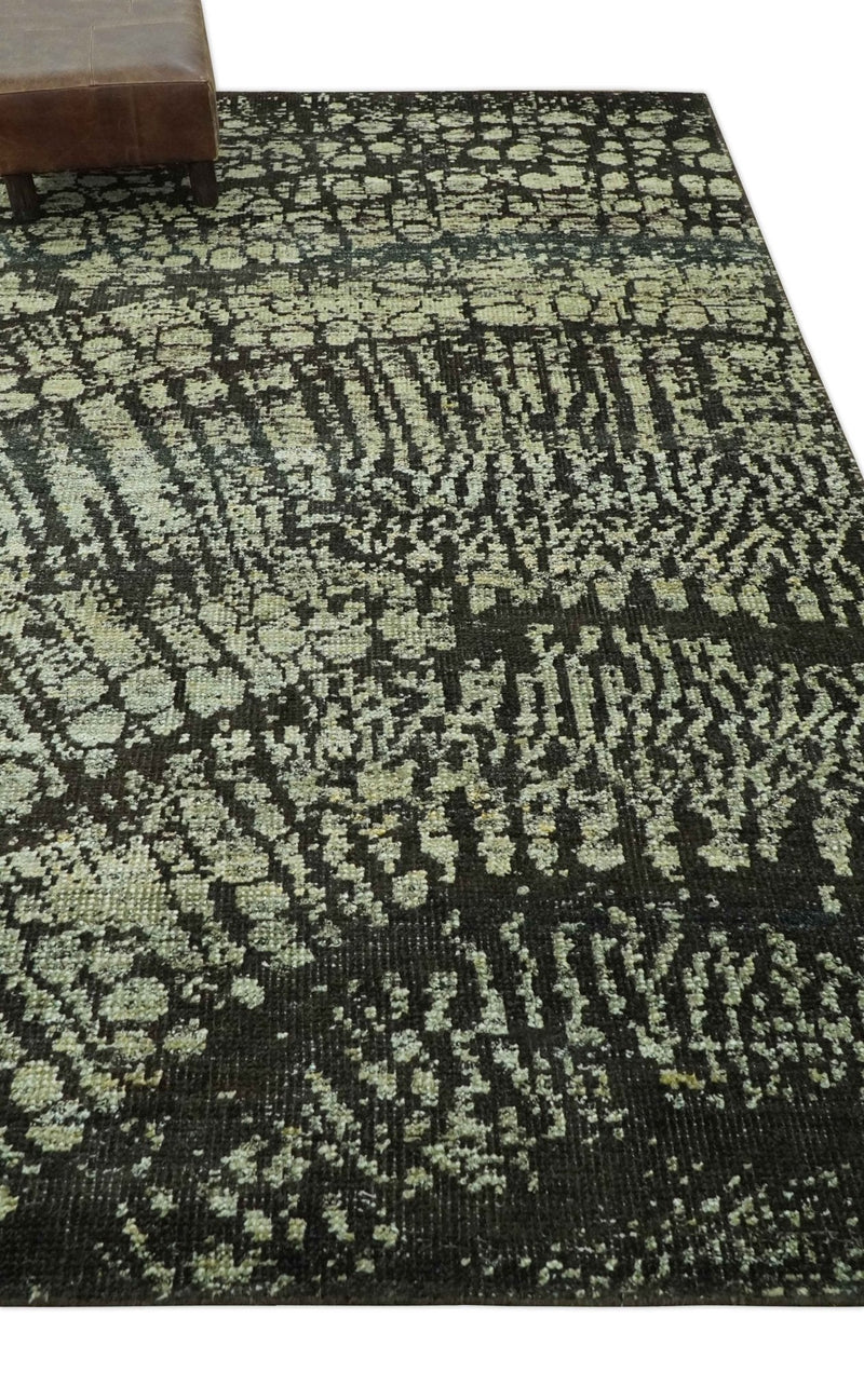 Green and Olive Modern Abstract 5x8 Hand knotted wool area Rug