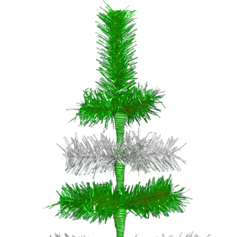 Green & Silver Layered Tinsel Christmas Tree