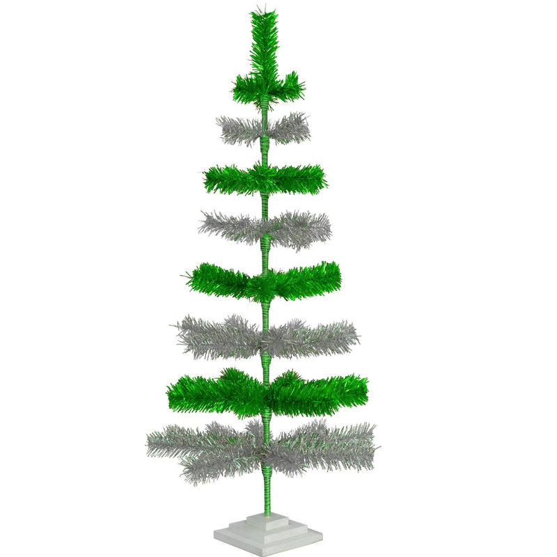 Green & Silver Layered Tinsel Christmas Tree