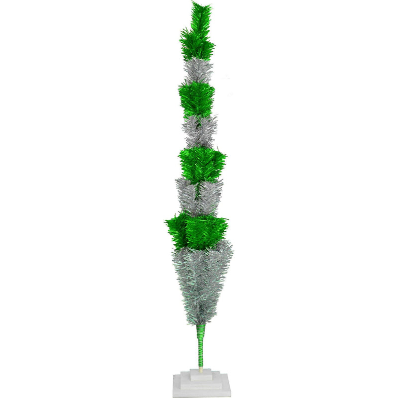 Green & Silver Layered Tinsel Christmas Tree