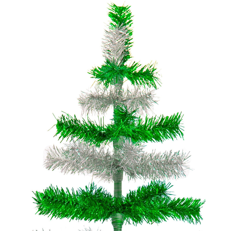 Green & Silver Layered Tinsel Christmas Tree