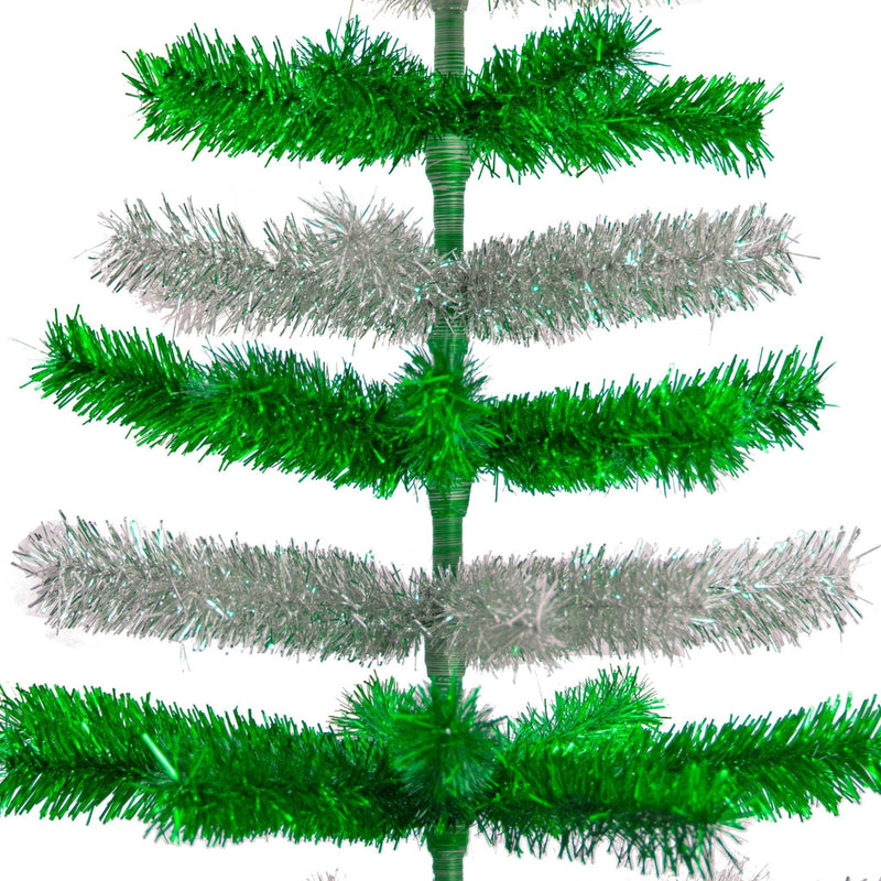 Green & Silver Layered Tinsel Christmas Tree