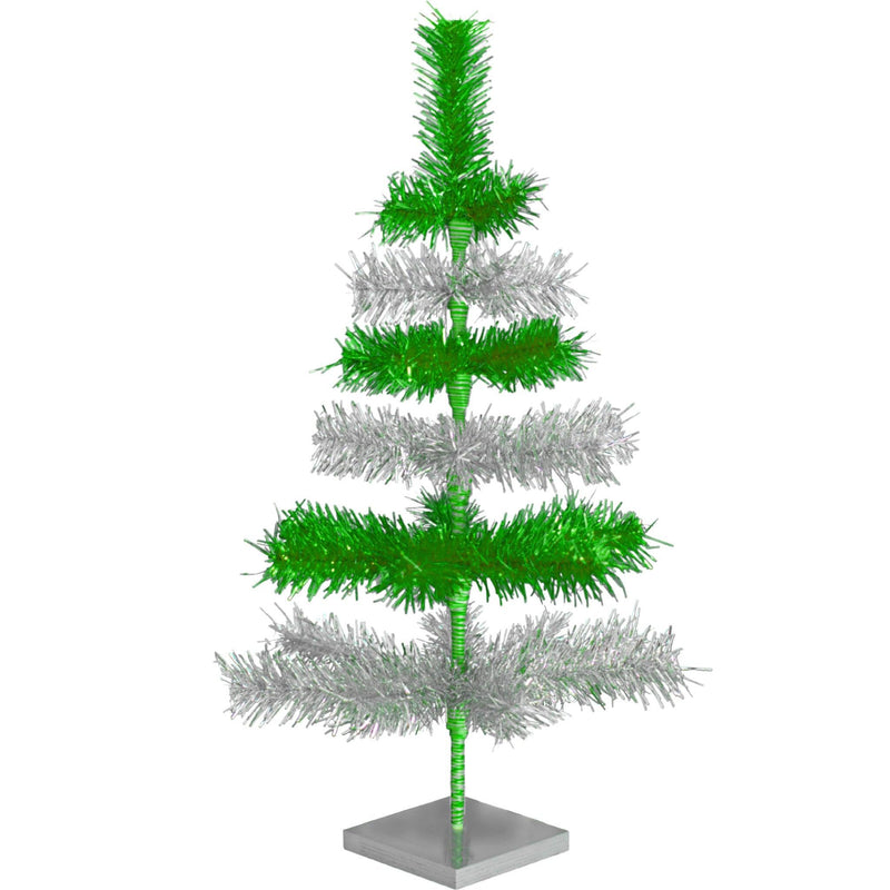 Green & Silver Layered Tinsel Christmas Tree