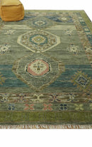 Green and Teal Traditional Hand Knotted Multi Size wool area rug