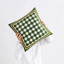 Green and white geometric tufted embroidery cushion cover living room by Decorbites