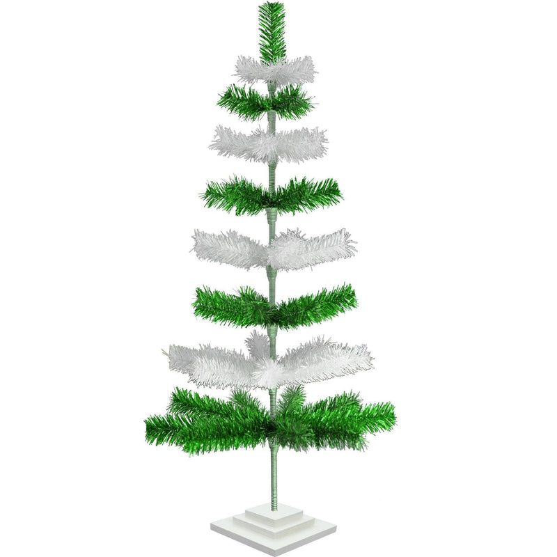 Green & White Layered Tinsel Christmas Tree