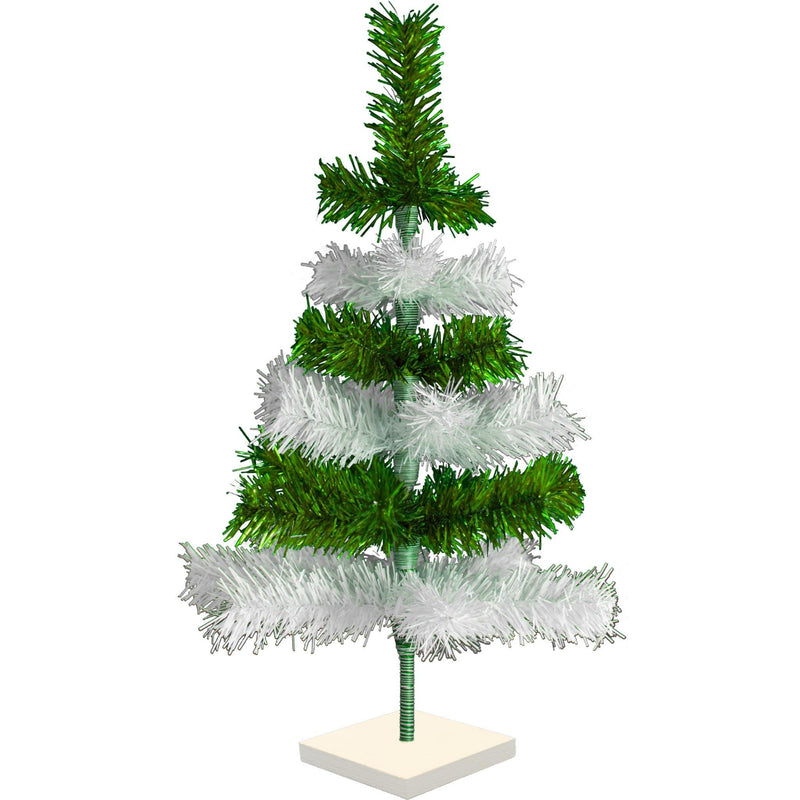 Green & White Layered Tinsel Christmas Tree