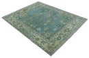 Turkish Hand Knotted Wool Oushak Traditional Area Rug Multi Size - Green Beige Blue