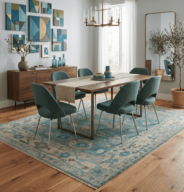 Turkish Hand Knotted Wool Oushak Traditional Area Rug Multi Size - Green Beige Blue, photo 2 of 11