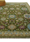 Green, Beige and Purple 8x10 Hand Knotted Traditional Oushak wool area rug by The Rug Decor