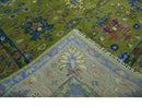 Green, Blue and Brown Hand knotted 8x10 Traditional Oushak wool Area Rug