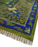 Green, Blue and Brown Hand knotted 8x10 Traditional Oushak wool Area Rug
