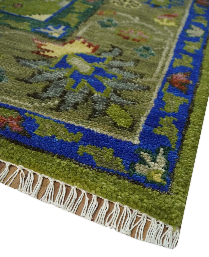 Green, Blue and Brown Hand knotted 8x10 Traditional Oushak wool Area Rug