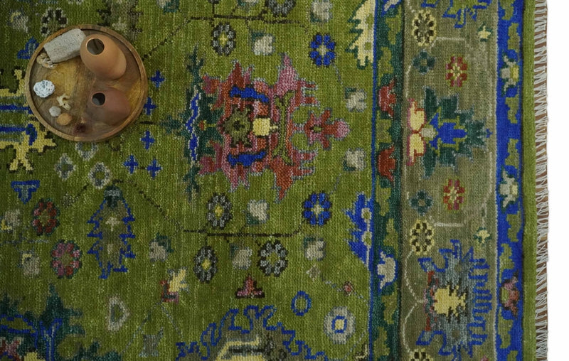 Green, Blue and Brown Hand knotted 8x10 Traditional Oushak wool Area Rug