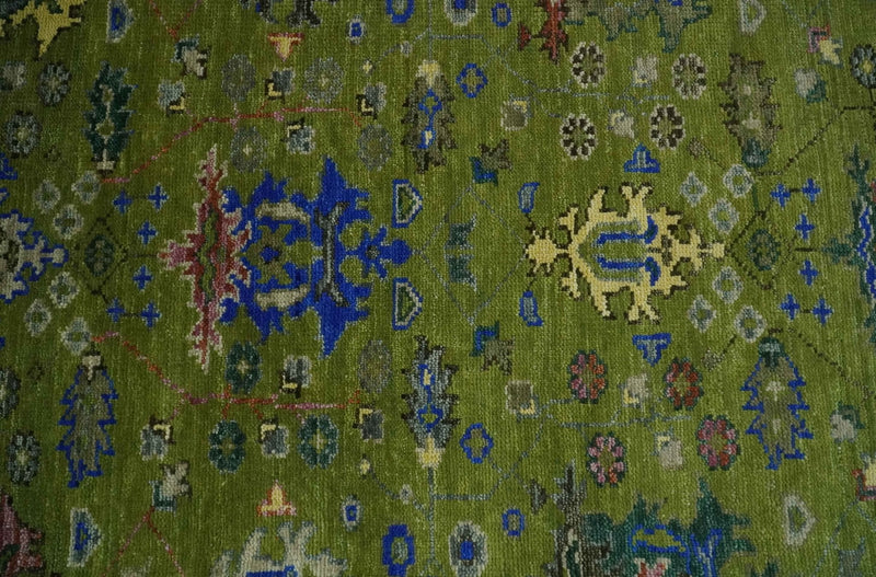 Green, Blue and Brown Hand knotted 8x10 Traditional Oushak wool Area Rug