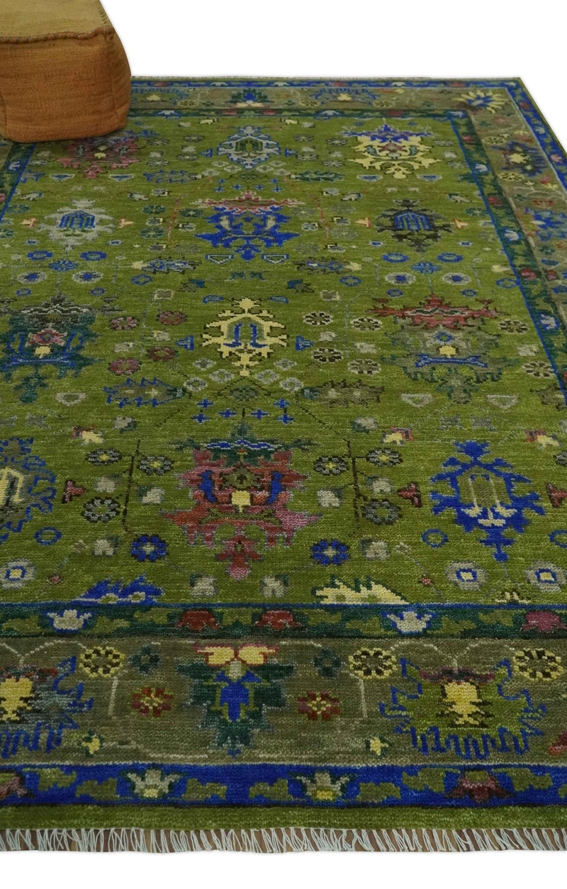 Green, Blue and Brown Hand knotted 8x10 Traditional Oushak wool Area Rug