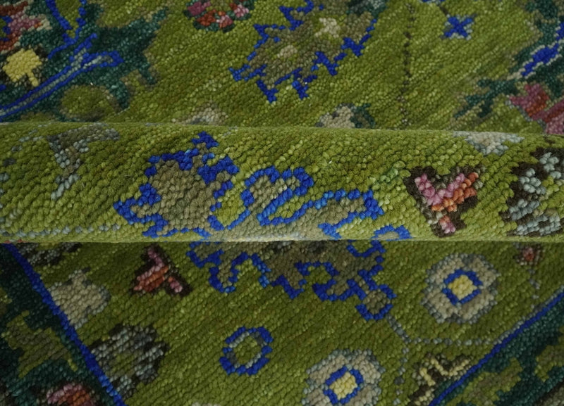 Green, Blue and Brown Hand knotted 8x10 Traditional Oushak wool Area Rug