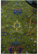 Green, Blue and Brown Hand knotted 8x10 Traditional Oushak wool Area Rug