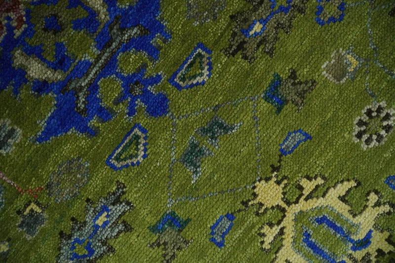 Green, Blue and Brown Hand knotted 8x10 Traditional Oushak wool Area Rug