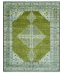 Green, Blue and Gray Hand Knotted Traditional Heriz 8x10 wool area rug by The Rug Decor