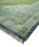 Green, Blue and Gray Hand Knotted Traditional Heriz Multi Size wool area rug