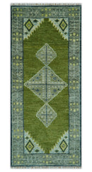 Green, Blue and Gray Hand Knotted Traditional Heriz Multi Size wool area rug