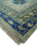 Green, Blue and Mustard Hand Knotted 8x10 Traditional Oushak wool area rug by The Rug Decor