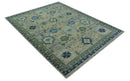Green, Blue and Mustard Hand Knotted 8x10 Traditional Oushak wool area rug by The Rug Decor