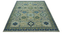 Green, Blue and Mustard Hand Knotted 8x10 Traditional Oushak wool area rug by The Rug Decor