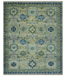 Green, Blue and Mustard Hand Knotted 8x10 Traditional Oushak wool area rug by The Rug Decor