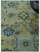 Green, Blue and Mustard Hand Knotted 8x10 Traditional Oushak wool area rug by The Rug Decor
