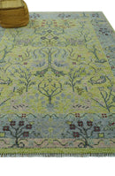 Green, Blue And Red Plant and Branches Hand Knotted Custom Made wool area rug