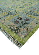Green, Blue And Red Plant and Branches Hand Knotted Custom Made wool area rug