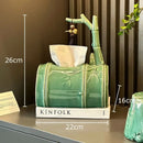 GobekUsa Bamboo Tissue Box: Ceramic Green Bamboo Design for Coffee Table & Desk Decor
