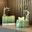 GobekUsa Bamboo Tissue Box: Ceramic Green Bamboo Design for Coffee Table & Desk Decor