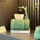 GobekUsa Bamboo Tissue Box: Ceramic Green Bamboo Design for Coffee Table & Desk Decor