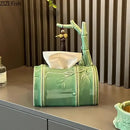 GobekUsa Bamboo Tissue Box: Ceramic Green Bamboo Design for Coffee Table & Desk Decor